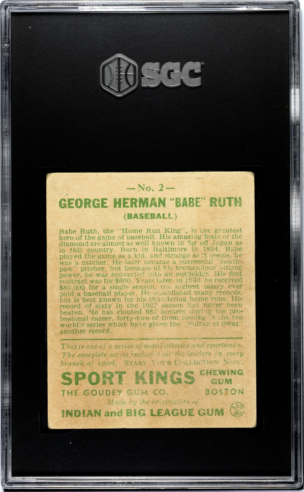 1933 Sport Kings Gum Babe Ruth #2 SGC 1.5