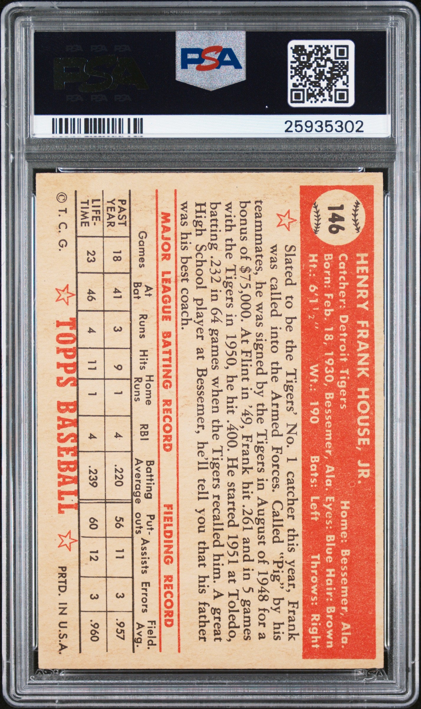 1952 Topps Frank House #146 PSA 7