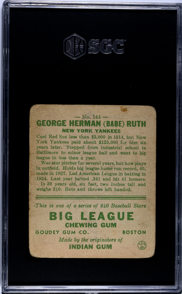 1933 Goudey Babe Ruth #144 SGC 1.5