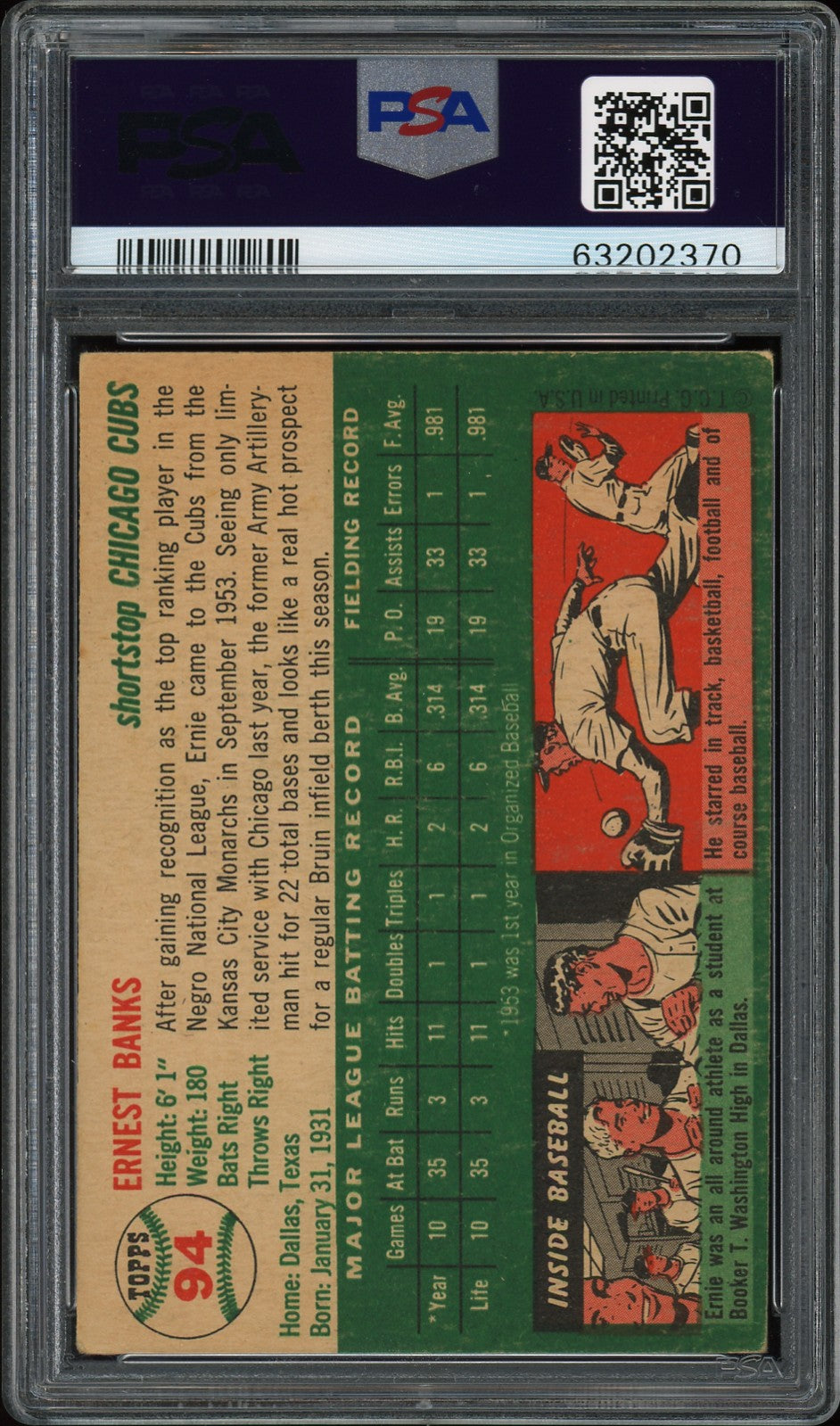 1954 Topps Ernie Banks #94 PSA 2.5