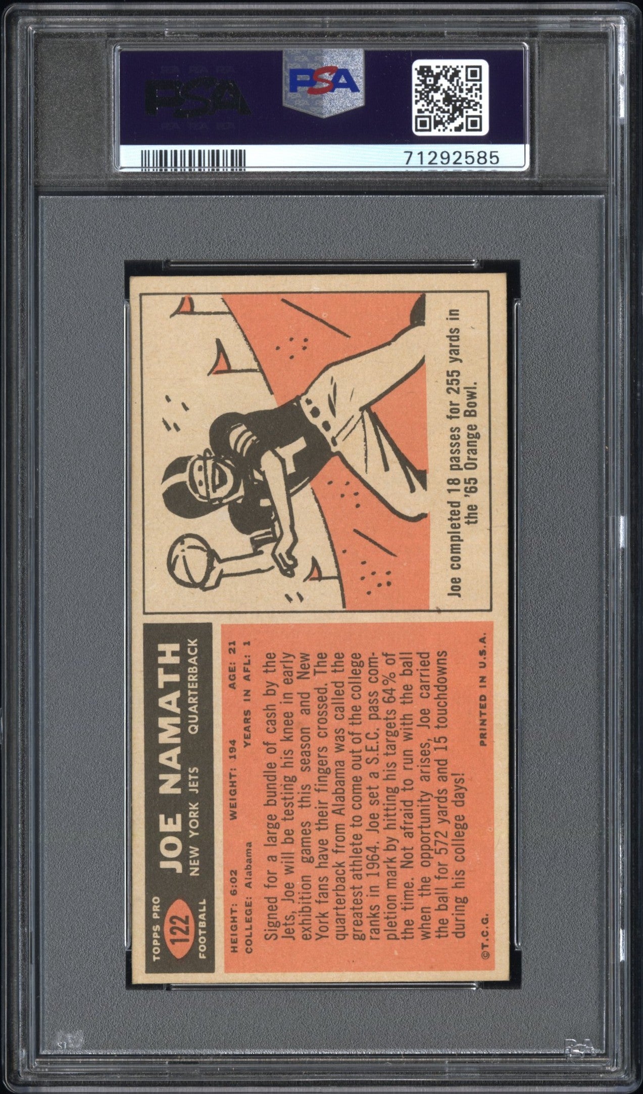 1965 Topps Joe Namath #122 PSA 6