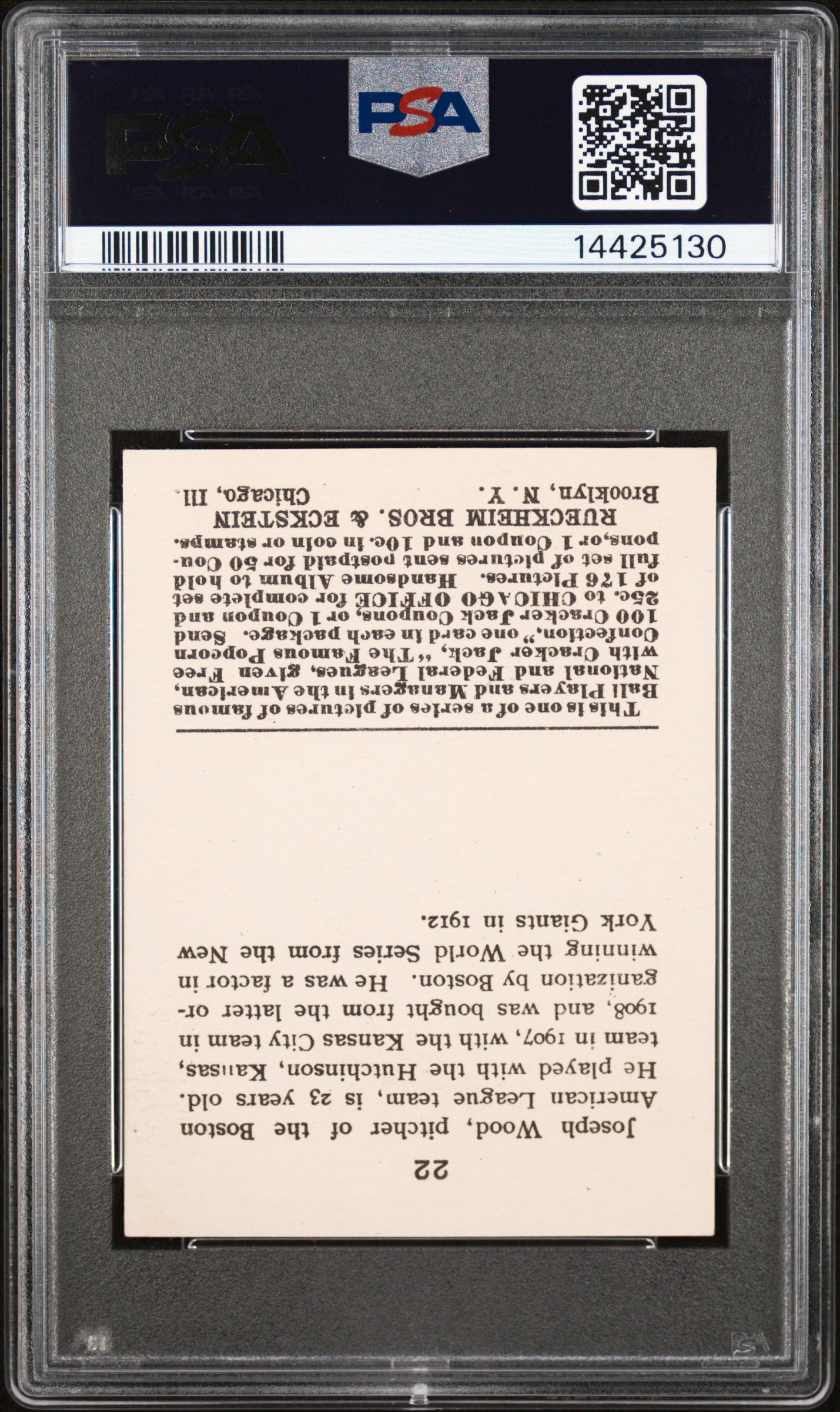 1915 Cracker Jack Smoky Joe Wood #22 PSA 8