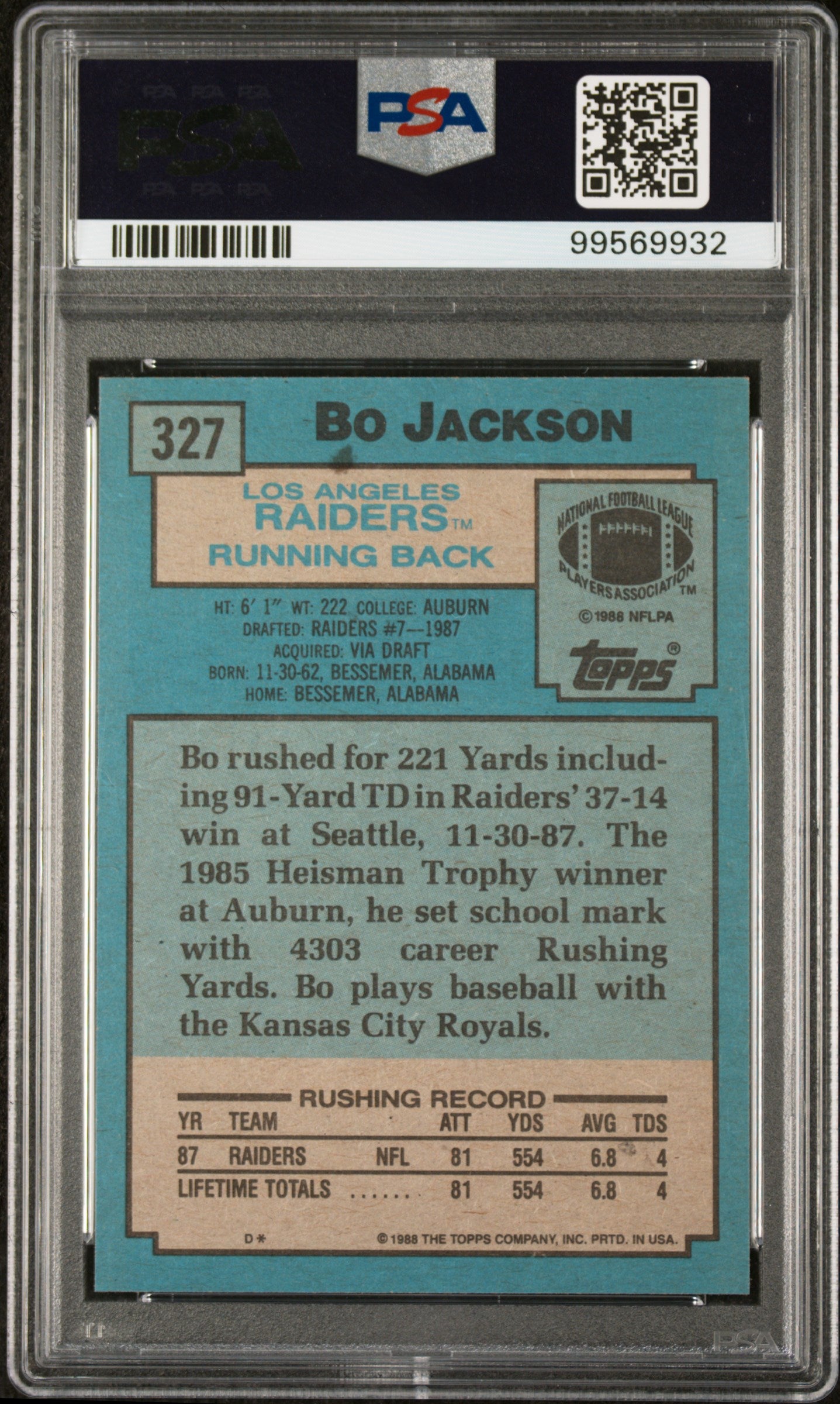 1988 Topps Bo Jackson #327 PSA 10