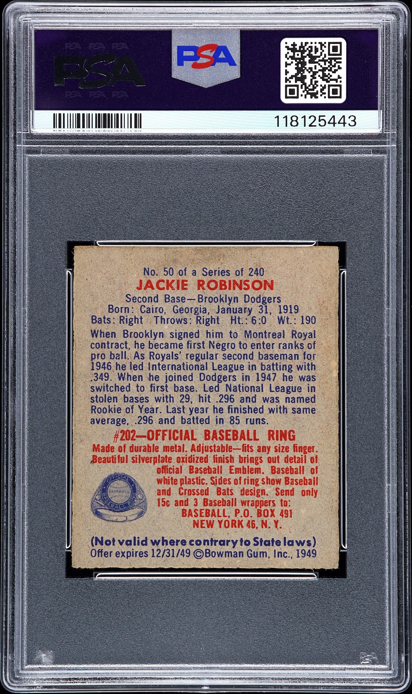 1949 Bowman Jackie Robinson #50 PSA 5.5