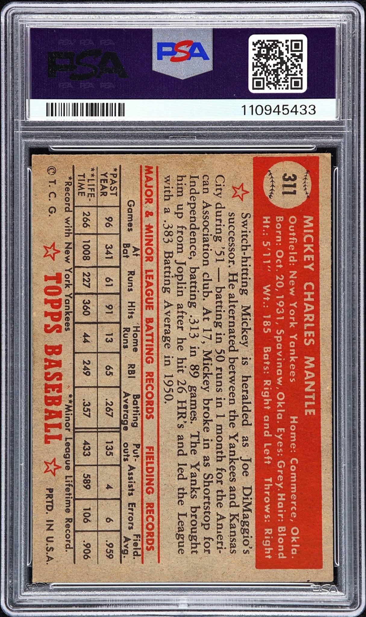 1952 Topps Mickey Mantle #311 PSA 5