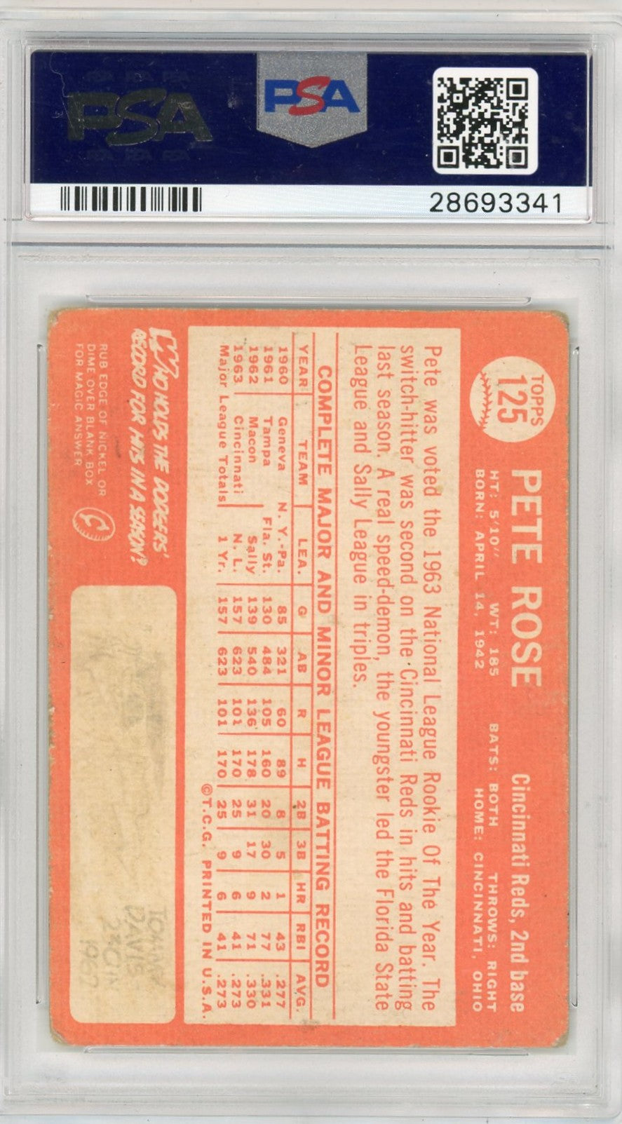 1964 Topps Pete Rose #125 All Star Rookie PSA A Auto A