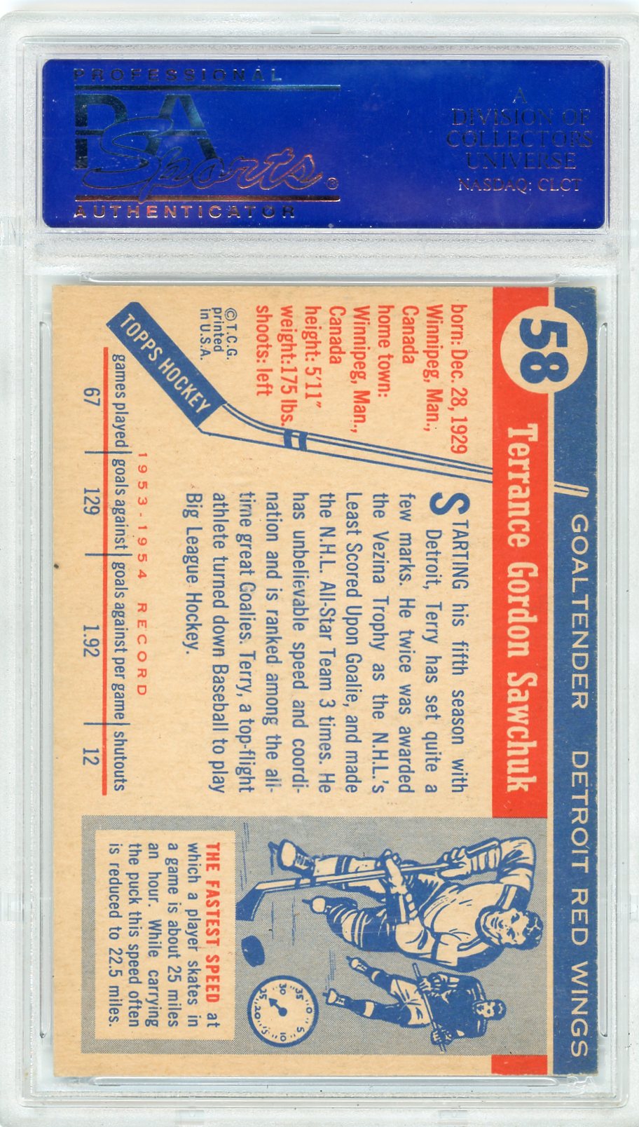 1954 Topps Terry Sawchuk #58 PSA 7