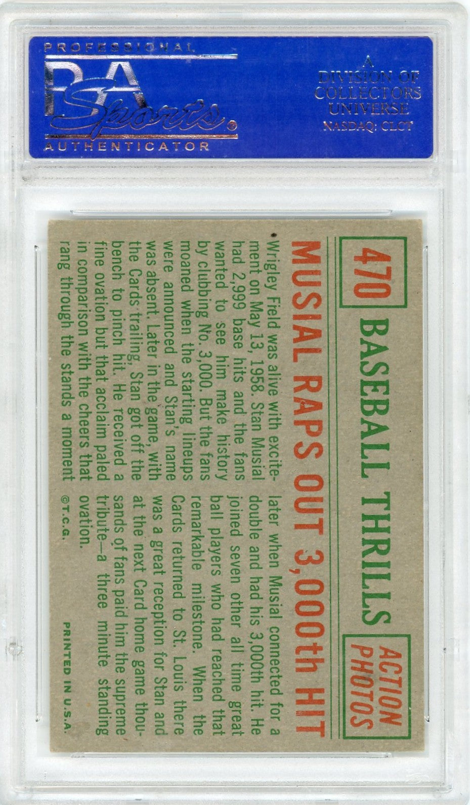 1959 Topps Musial Raps Out #470 3,000th Hit PSA 5