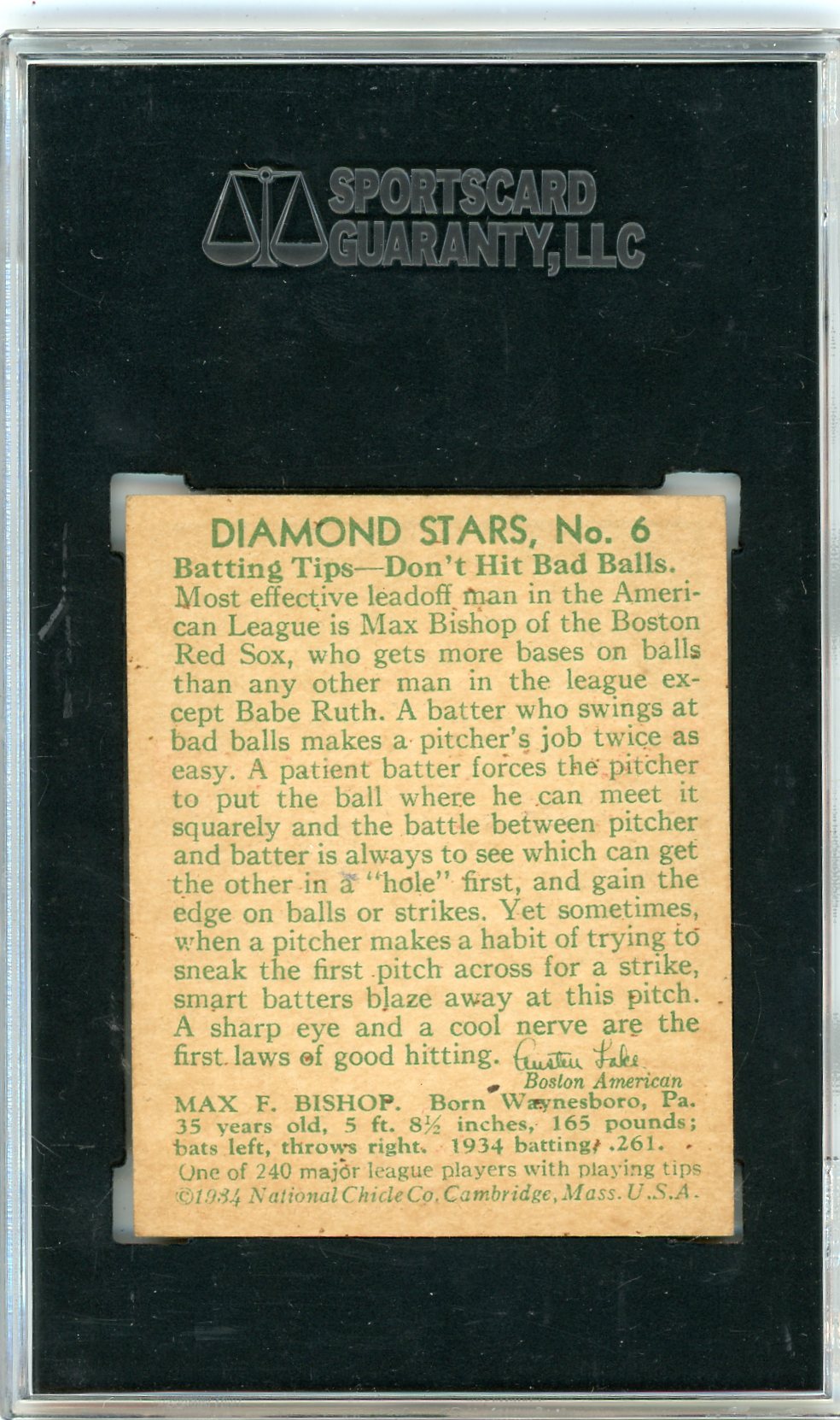 1934 Diamond Stars Max Bishop #6 1935 SGC 7