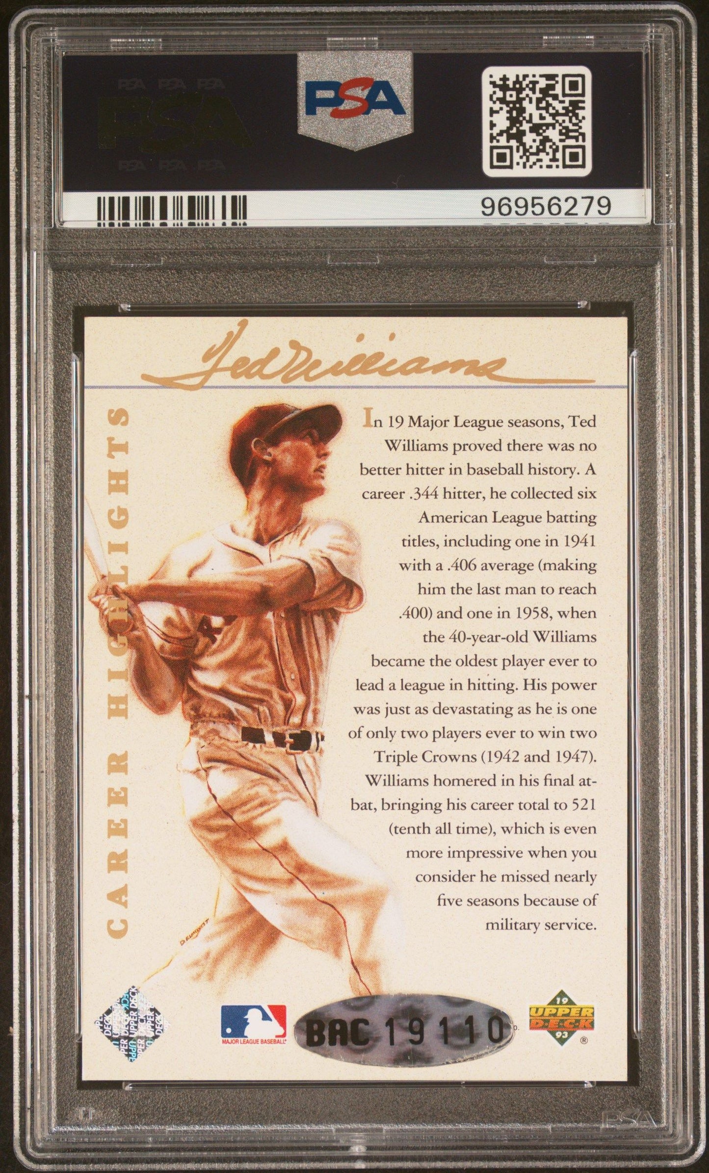 1993 TED WILLIAMS UD AUTHENTICATED PSA/DNA AUTHENTIC