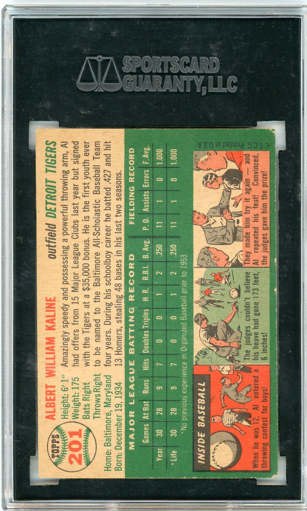 1954 Topps Al Kaline #201 SGC 3