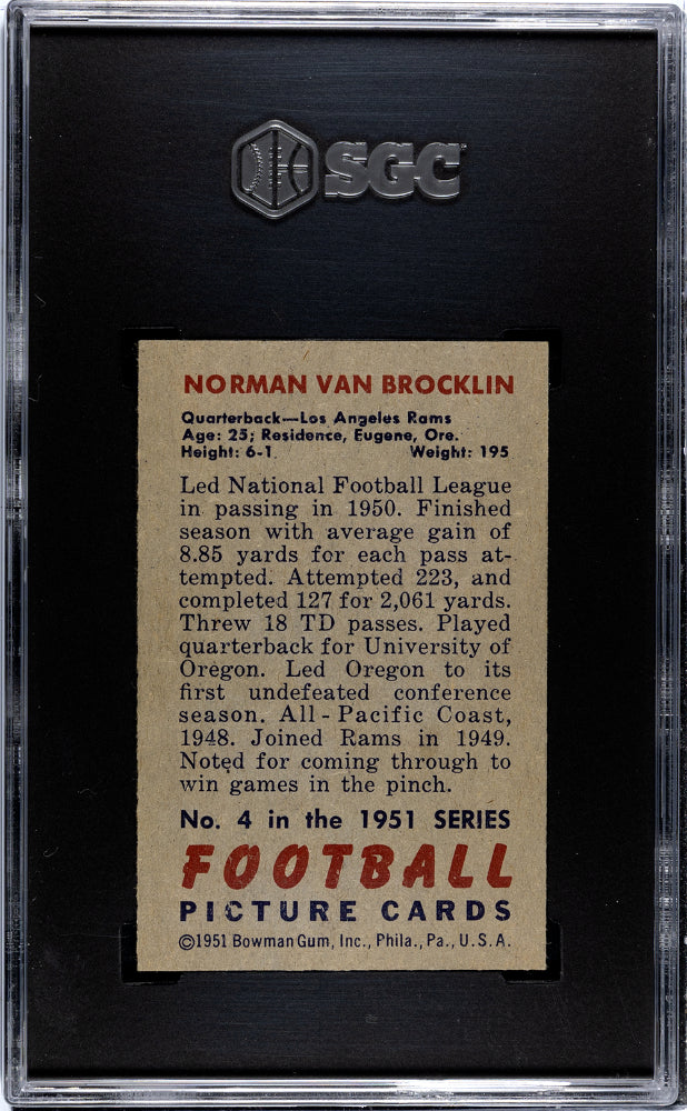 1951 BOWMAN NORMAN VAN BROCKLIN #4 SGC 8.5