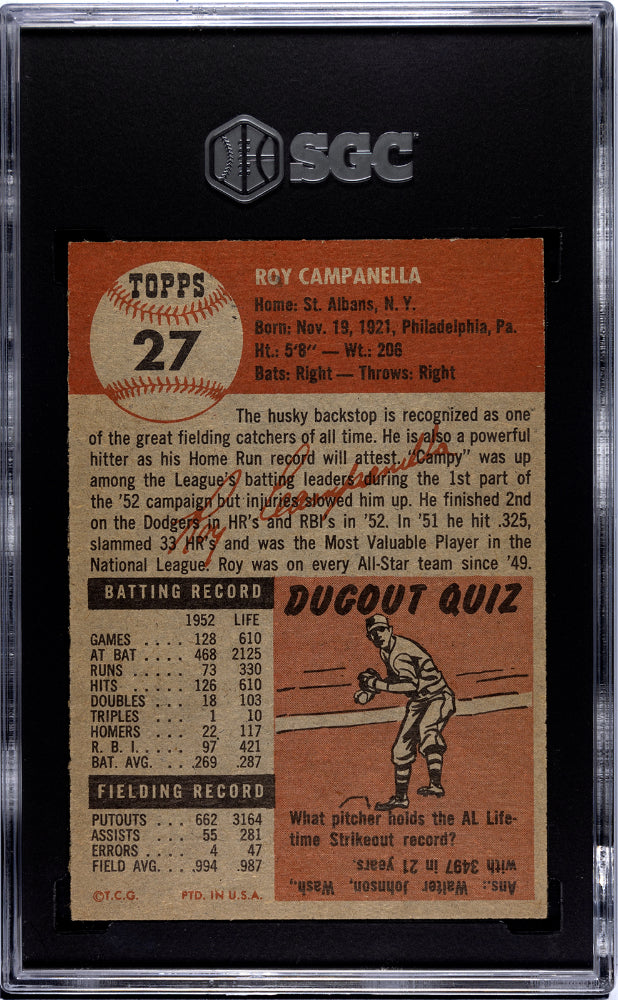 1953 TOPPS ROY CAMPANELLA #27 SGC 6.5