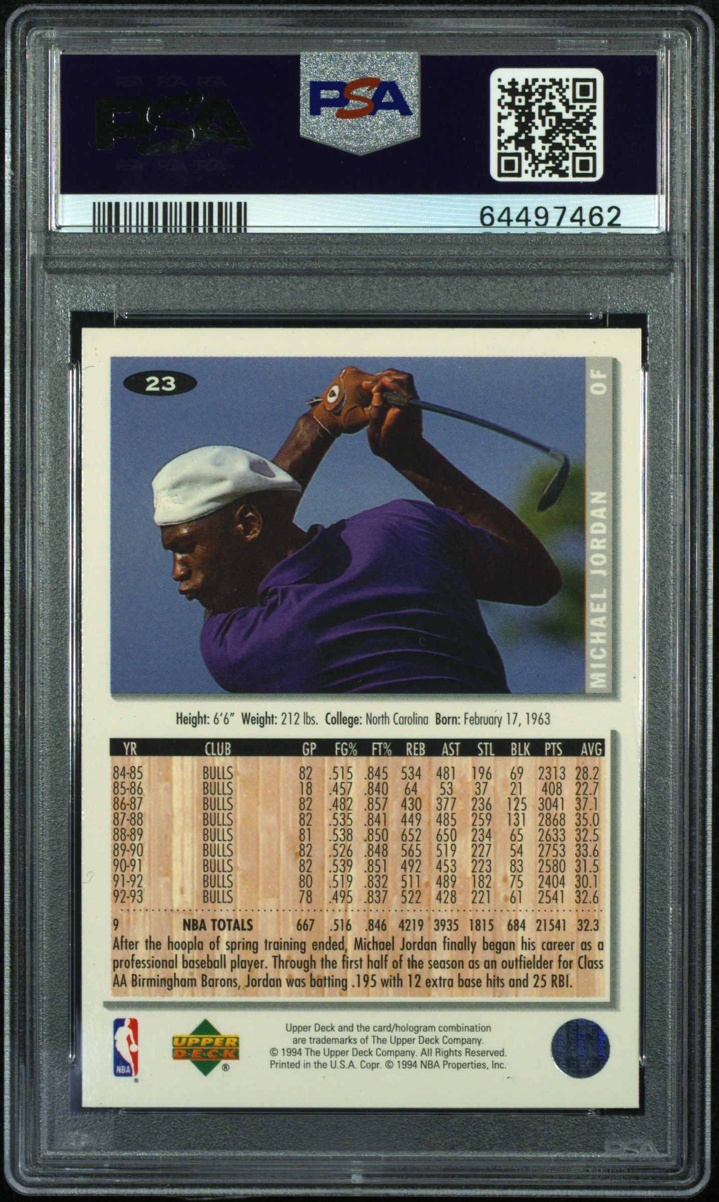 1994 CHOICE MICHAEL JORDAN COLLECTOR'S GOLD SIGNATURE #23 PSA 9
