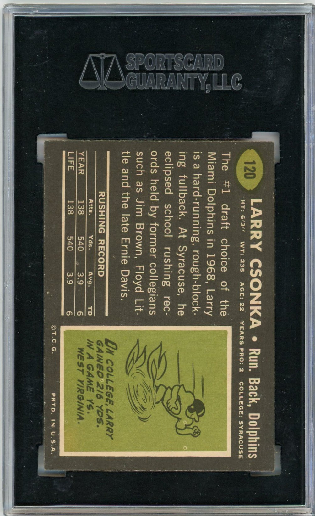 1969 Topps Larry Csonka #120 SGC 7.5
