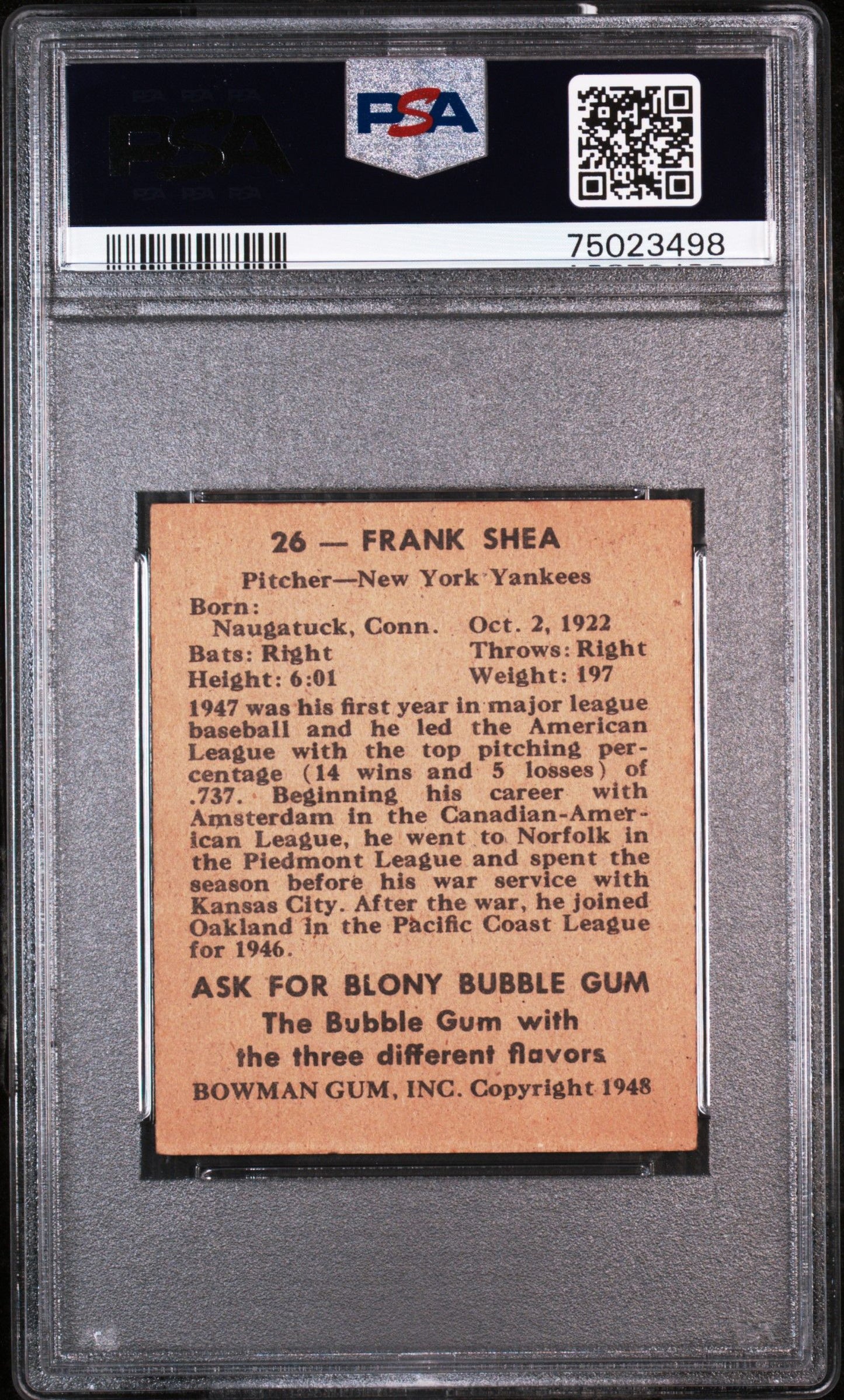 1948 BOWMAN FRANK SHEA #26 PSA 8