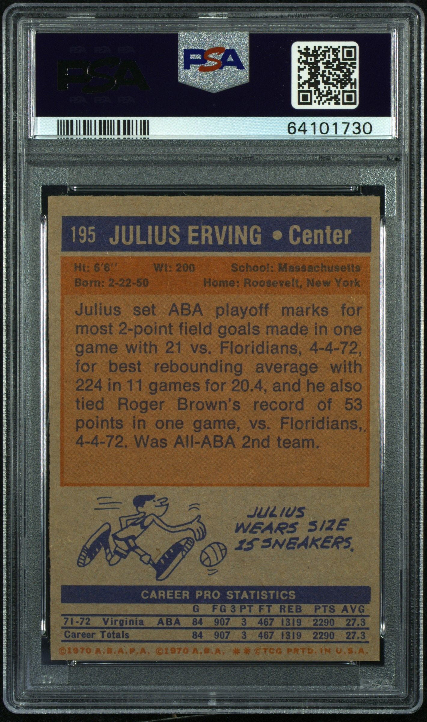 1972 TOPPS JULIUS ERVING #195 PSA 6