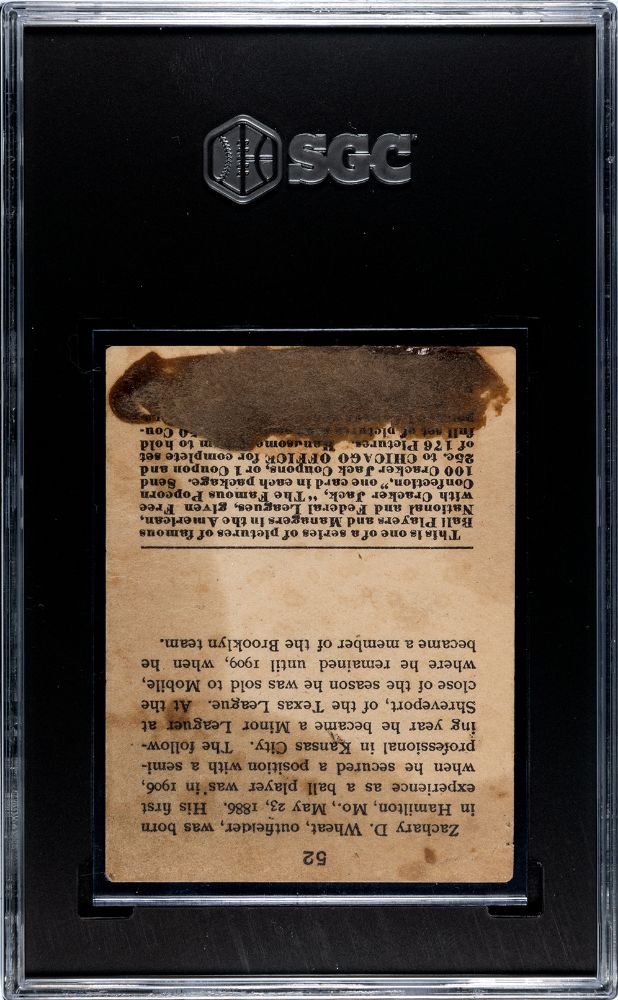 1915 ZACH WHEAT CRACKER JACK #52 SGC AUTHENTIC