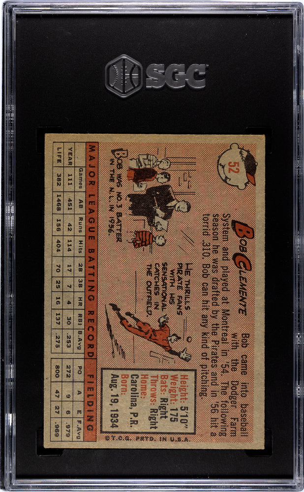 1958 TOPPS BOB CLEMENTE YELLOW TEAM #52 SGC 5
