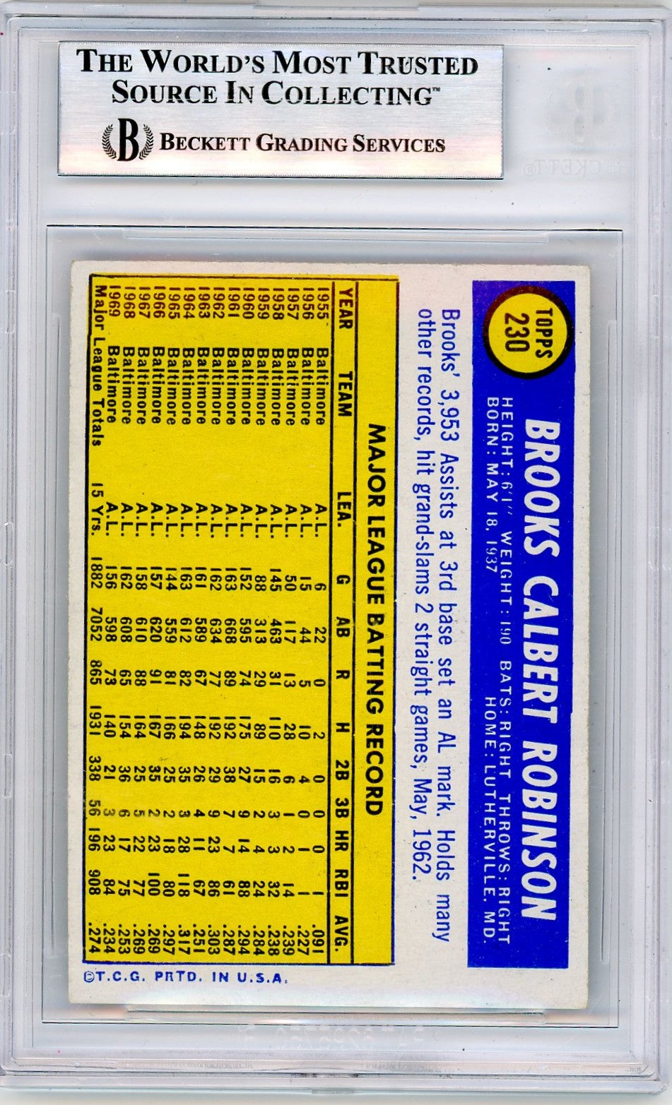 1970 Topps Brooks Robinson #230 BVG 7.5