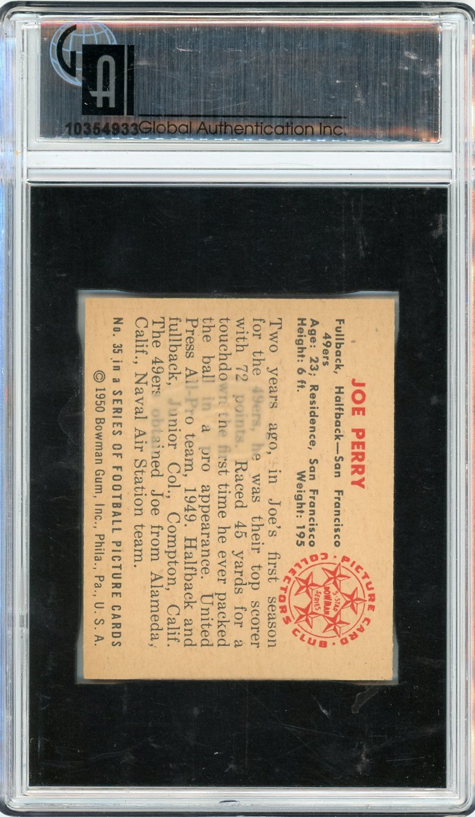 1950 Bowman Joe Perry #35 GAI 7.5