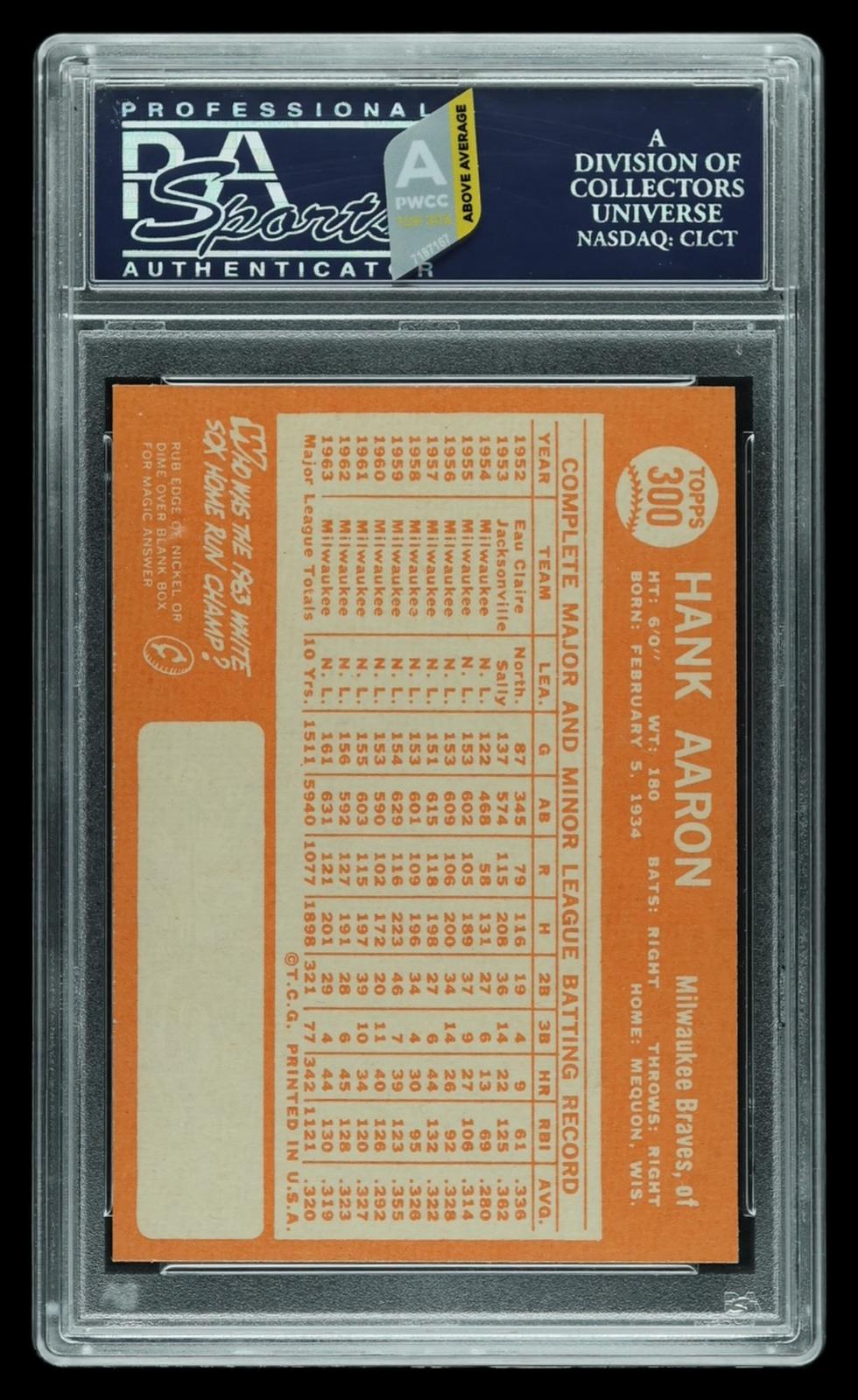 1964 Topps Hank Aaron #300 PSA 8 MBA Bronze