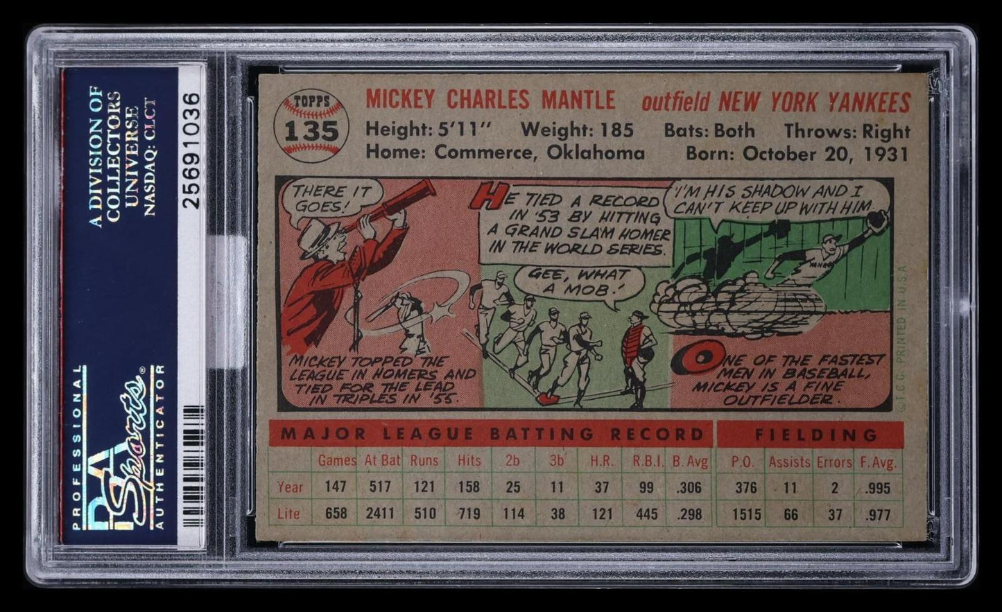 1956 Topps Mickey Mantle #135 Gray Back PSA 7