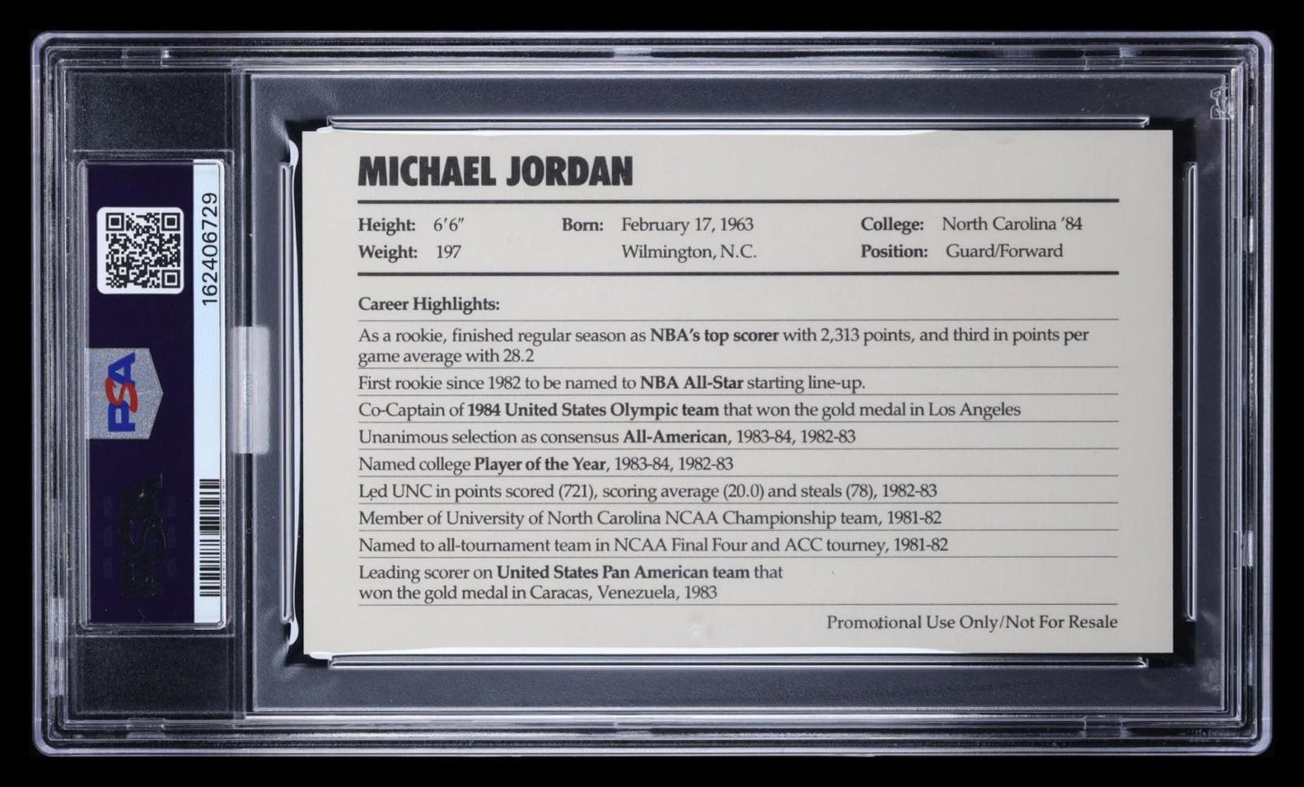 1985 Nike Michael Jordan Promo PSA 8 MBA Gold