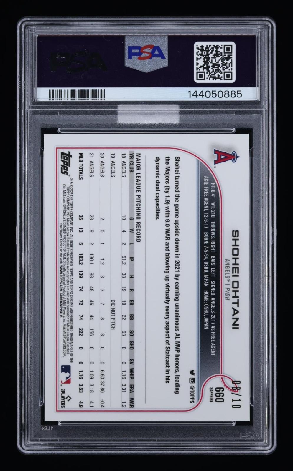 2022 Topps Chrome Sapphire Edition Shohei Ohtani #660 Purple PSA 10