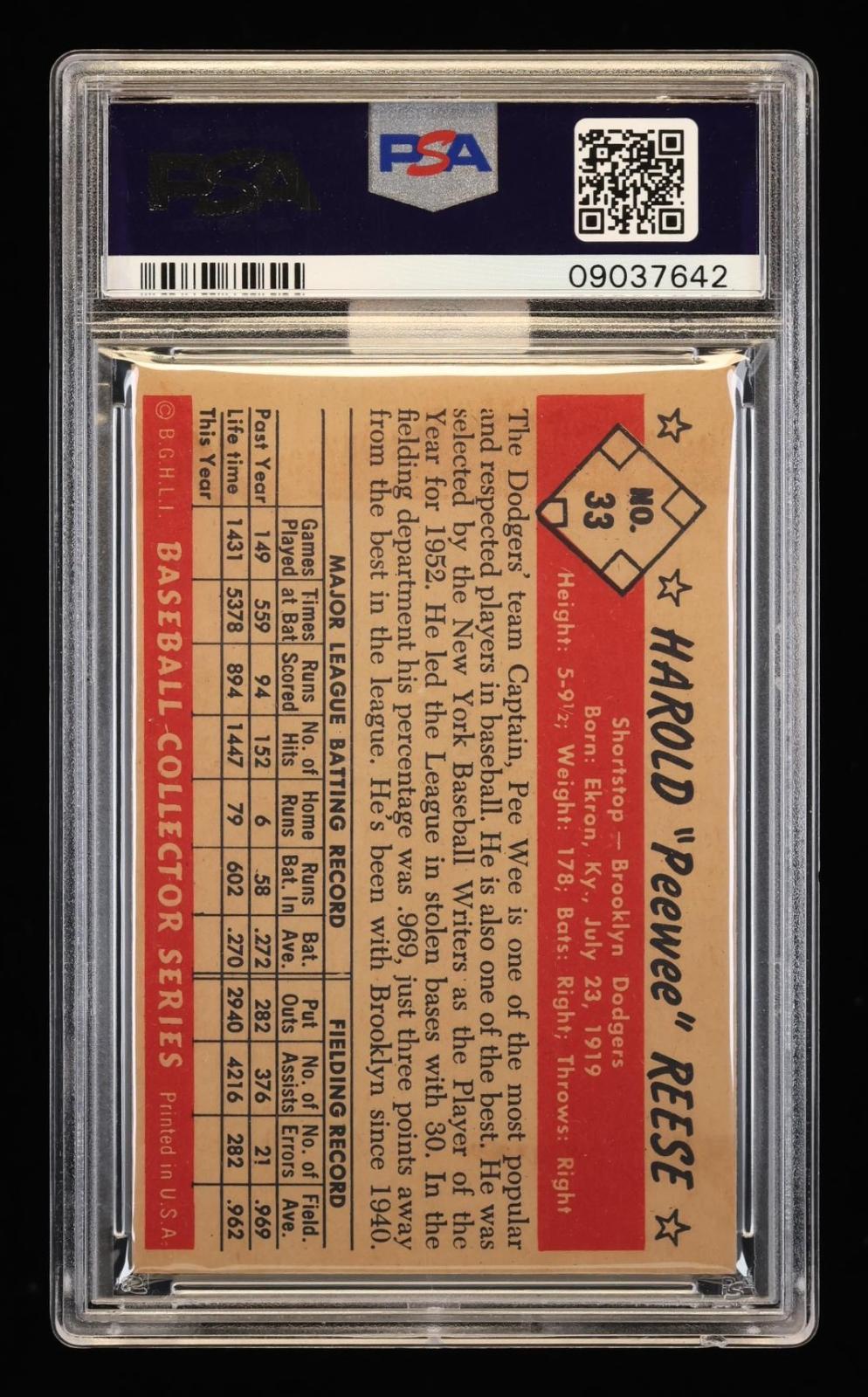 1953 Bowman Color Pee Wee Reese #33 PSA 8