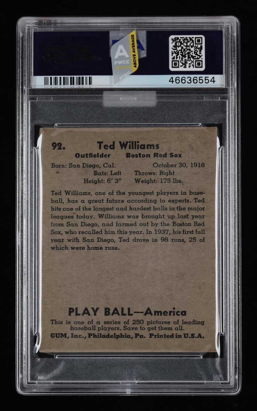 1939 Play Ball Ted Williams #92 PSA 5.5 MBA Silver