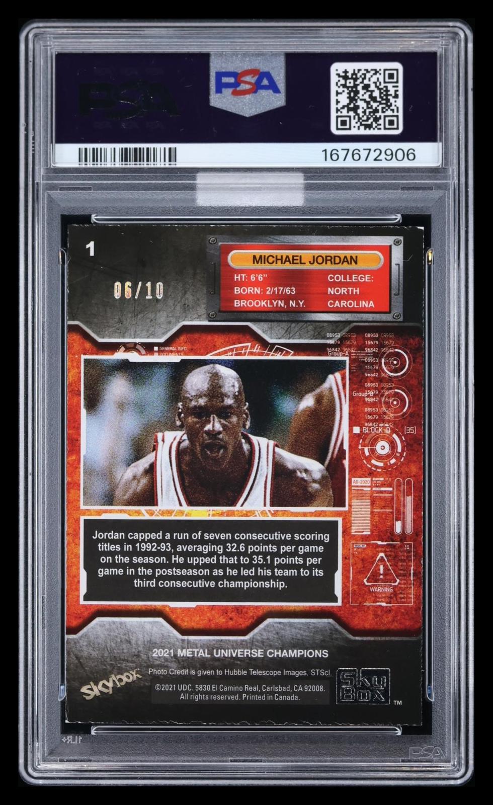 2021 Skybox Metal Universe Champions Michael Jordan #1 GRN. Precious Gems PSA 5