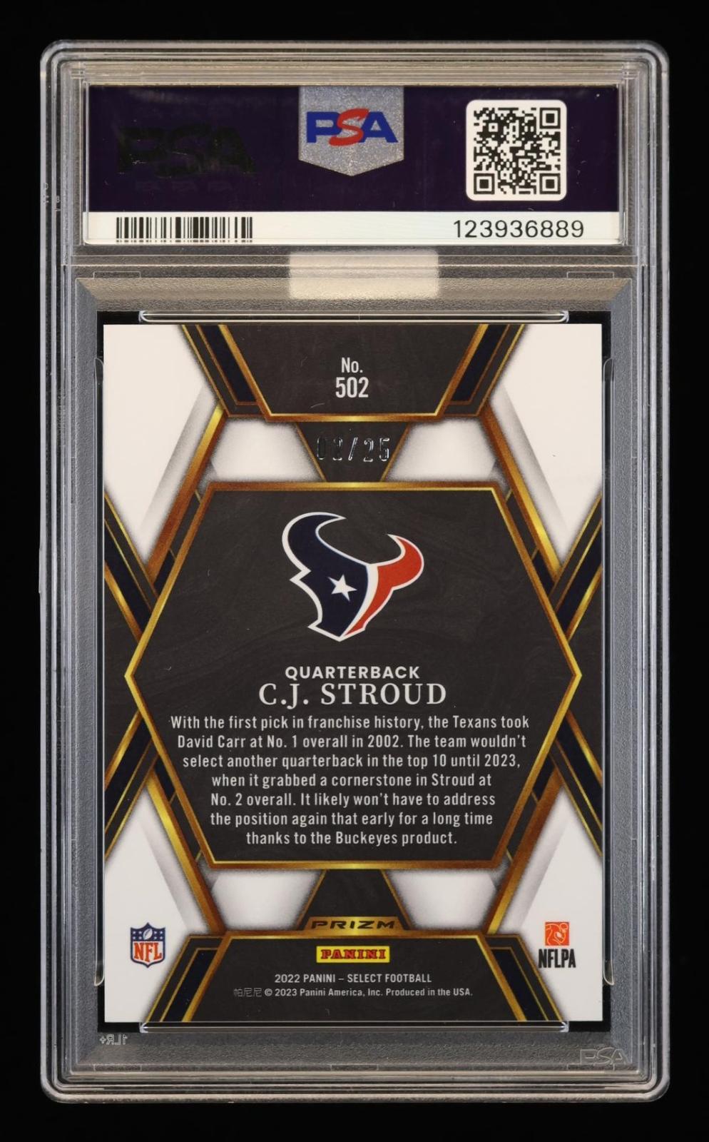 2022 Panini Select CJ Stroud #502 Tie Dye Prizm PSA 9