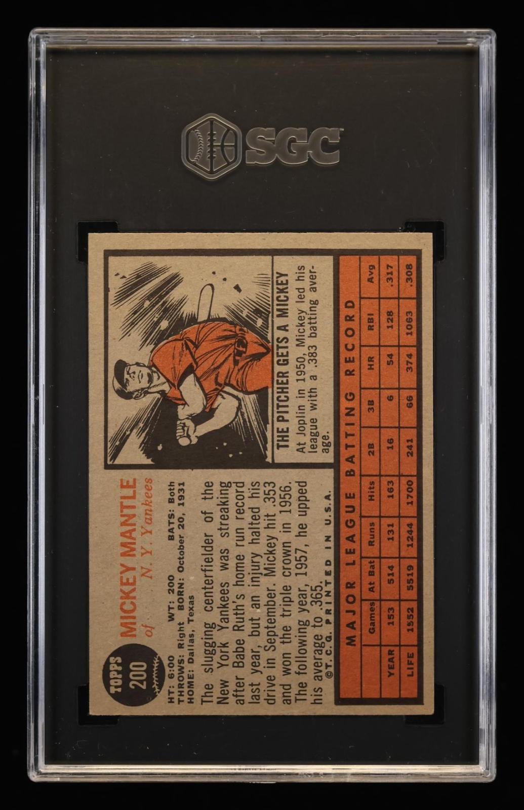 1962 Topps Mickey Mantle #200 SGC 6