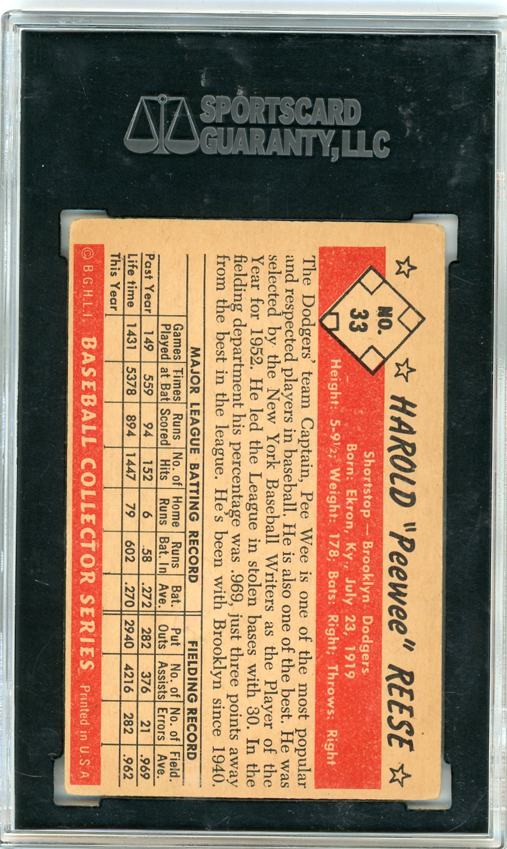 1953 Bowman Color Pee Wee Reese #33 SGC 2.5
