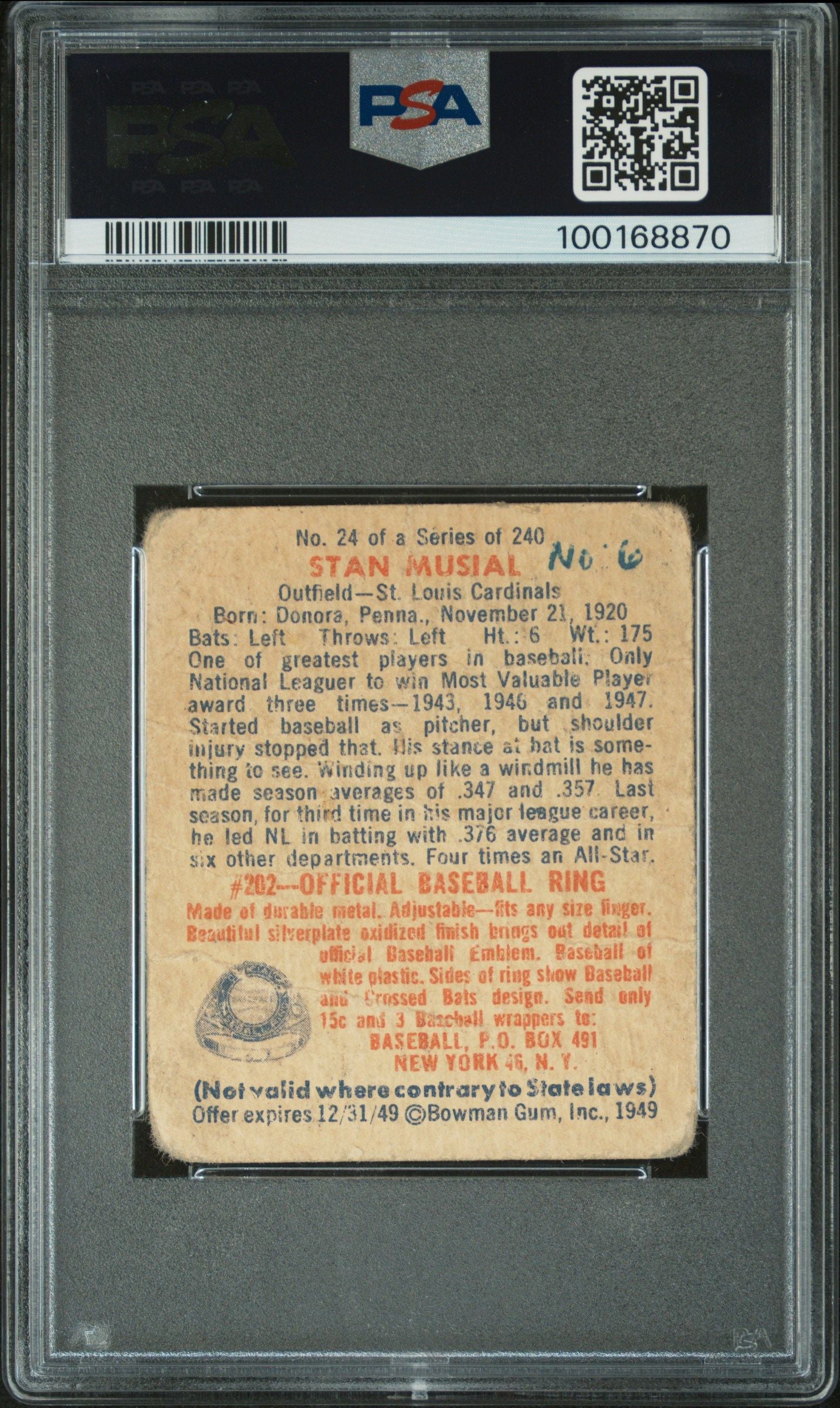 1949 BOWMAN STAN MUSIAL #24 PSA 1
