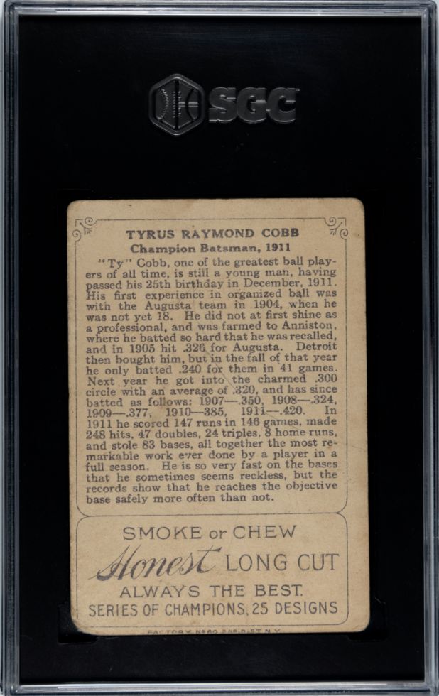 1912 TY COBB HONEST LONG CUT TOBACCO SERIES OF CHAMPIONS (T227) SGC 1