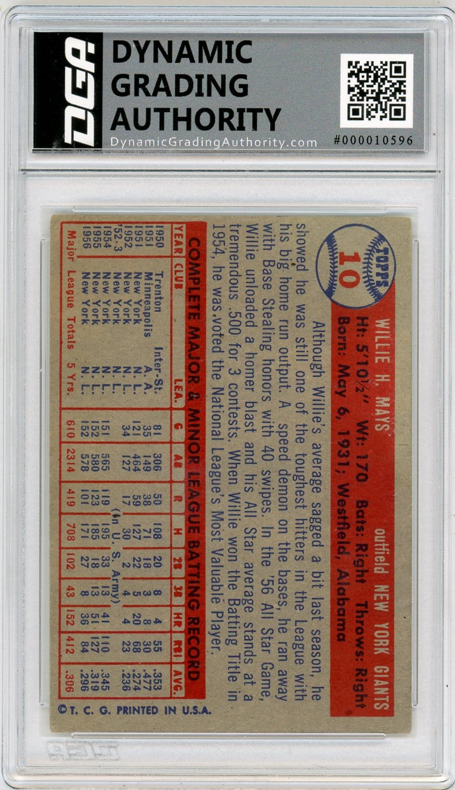 1957 Topps Willie Mays #10 DGA 4.5