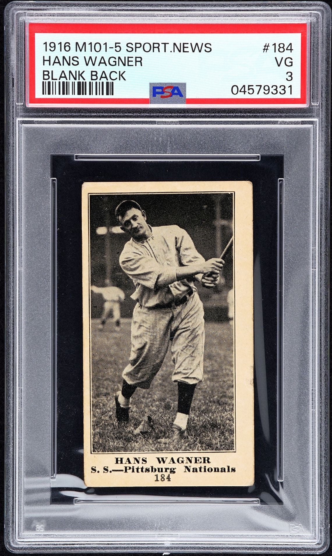 1916 M101-5 Sporting News Hans Wagner #184 PSA 3