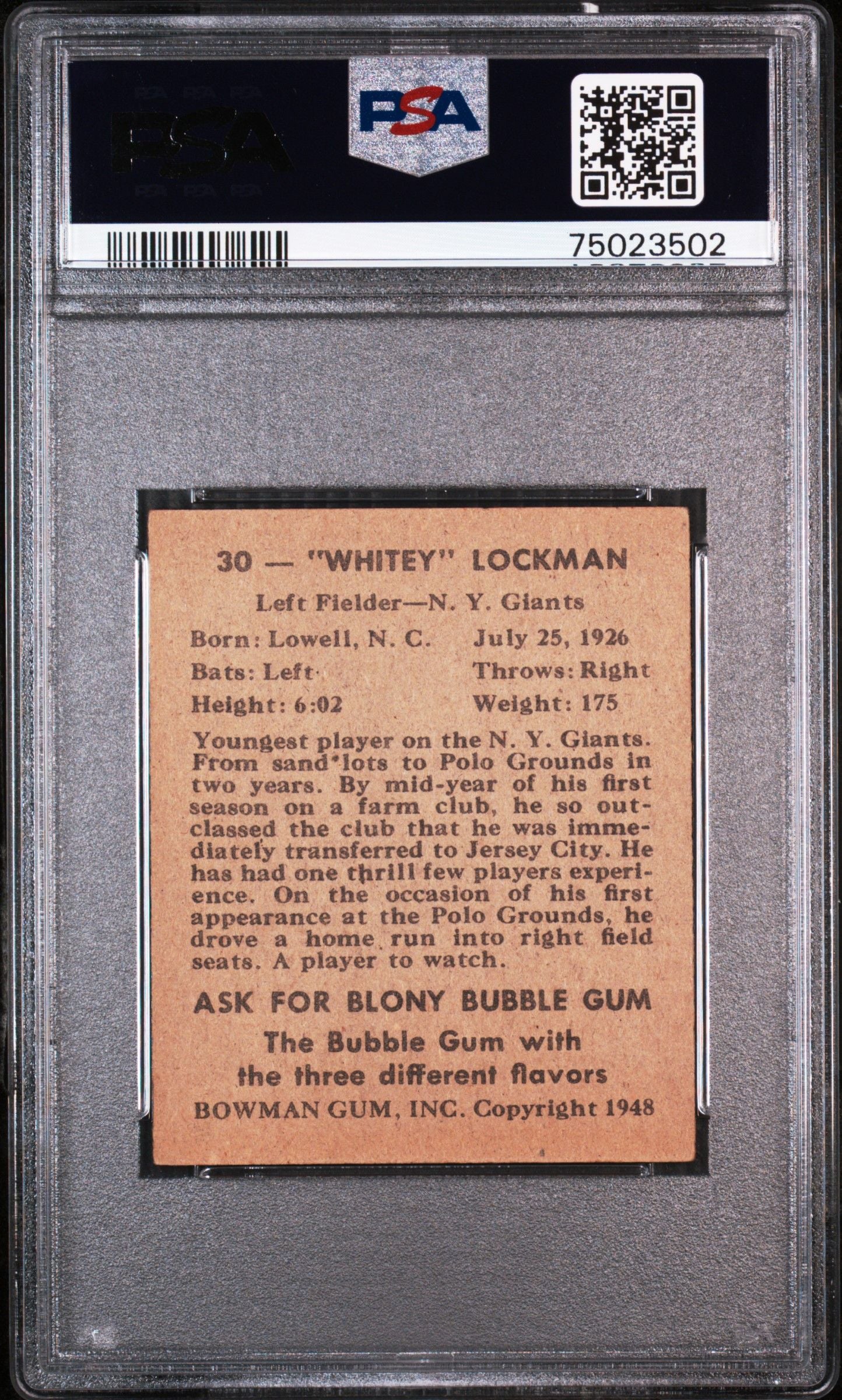 1948 BOWMAN WHITEY LOCKMAN #30 PSA 7