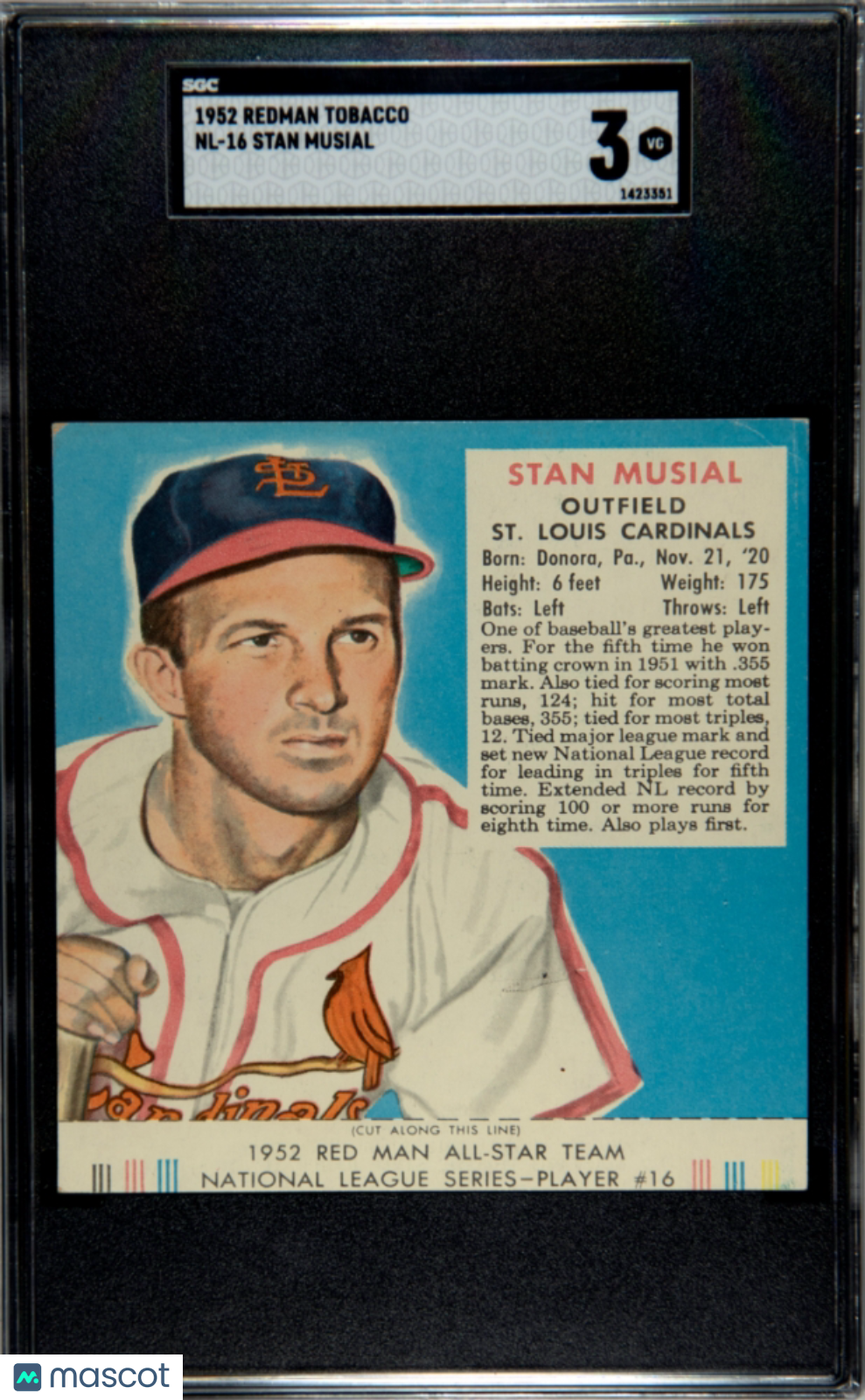 1952 Redman Tobacco Stan Musial #NL-16 SGC 3