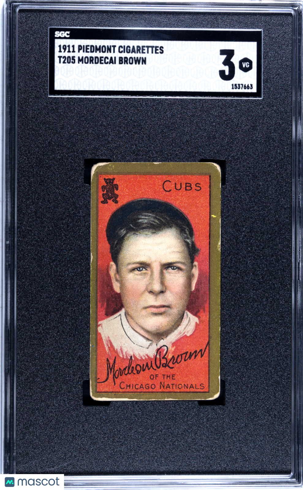 1911 Piedmont Cigarettes (T205) Mordecai Brown SGC 3