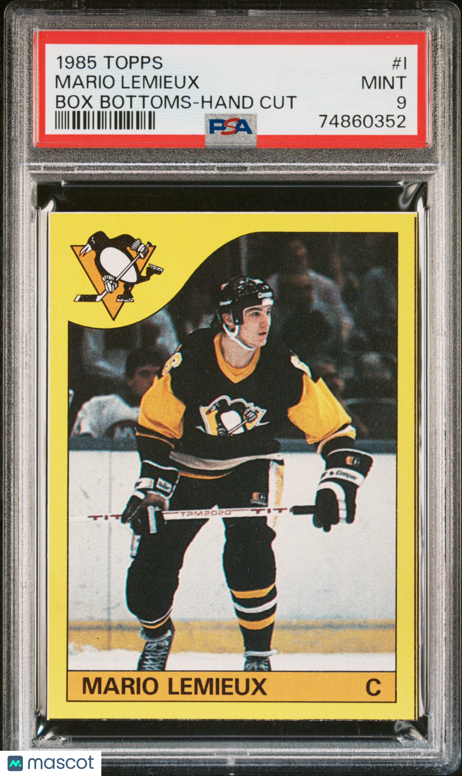 1985 Topps Box Bottoms-Hand Cut Mario Lemieux #I PSA 9