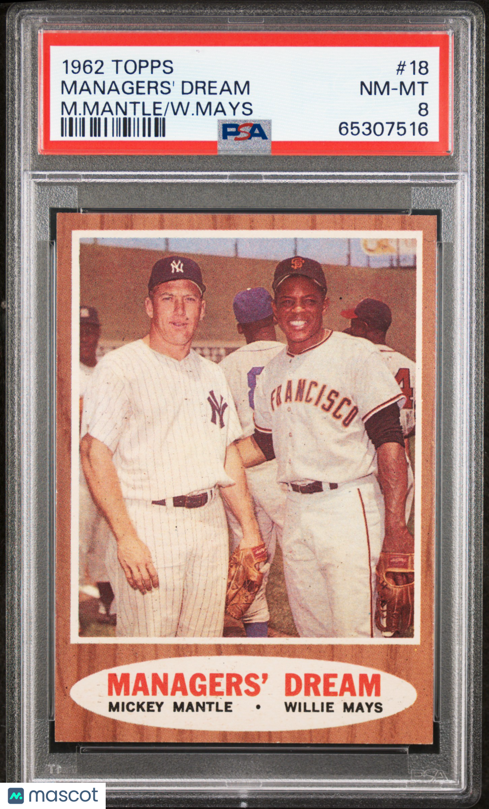 1962 Topps Managers' Dream #18 M. Mantle W. Mays PSA 8