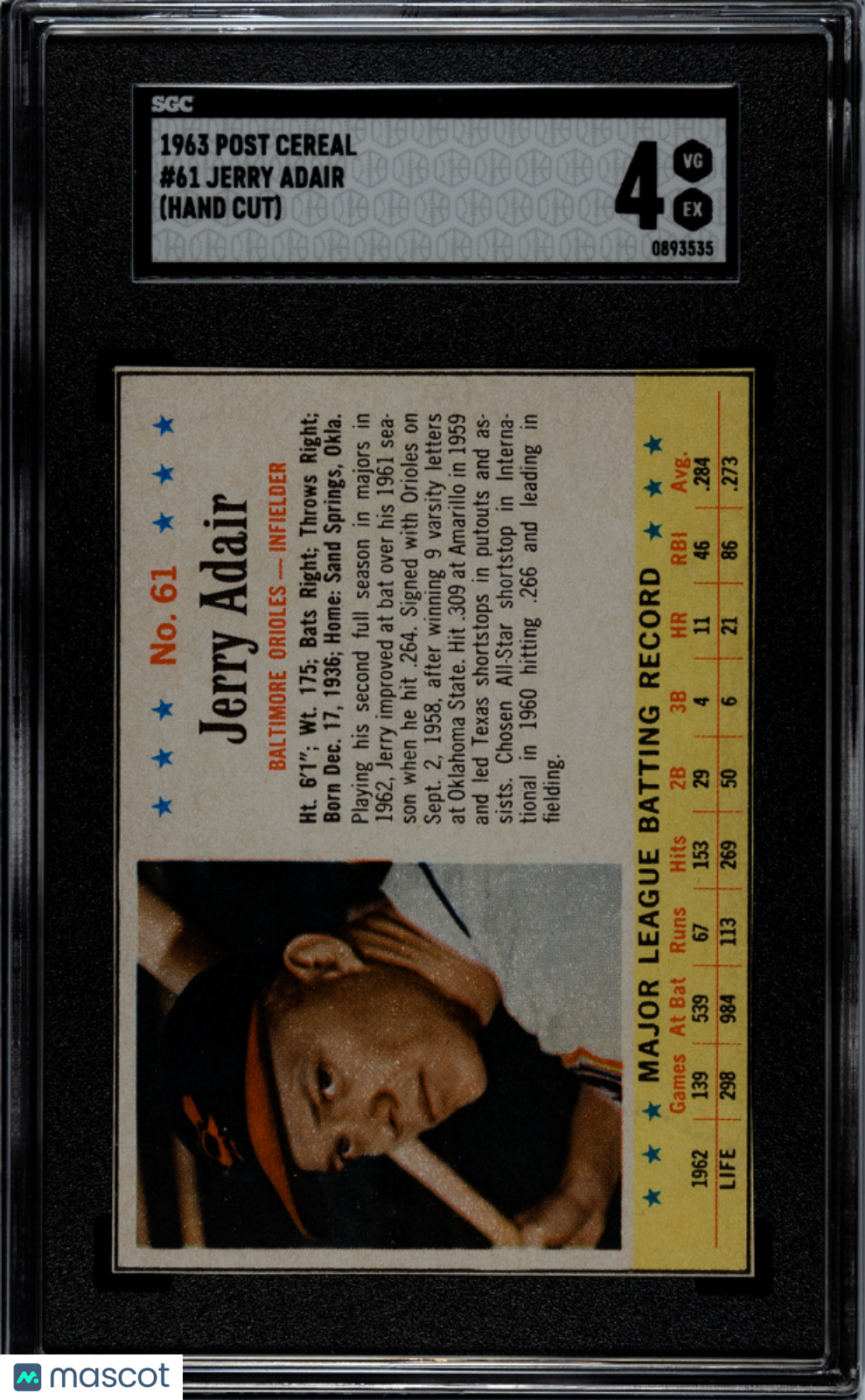 1963 Post Cereal Jerry Adair #61 SGC 4