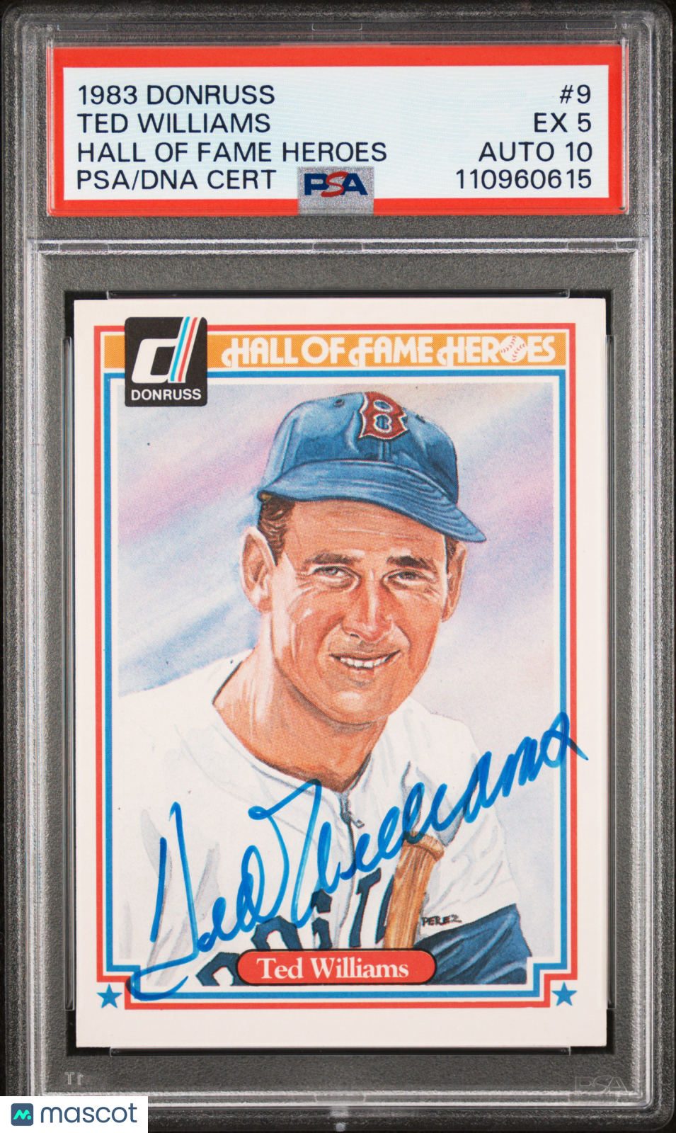 1983 Donruss Hall Of Fame Heroes Ted Williams #9 PSA 5 Auto 10
