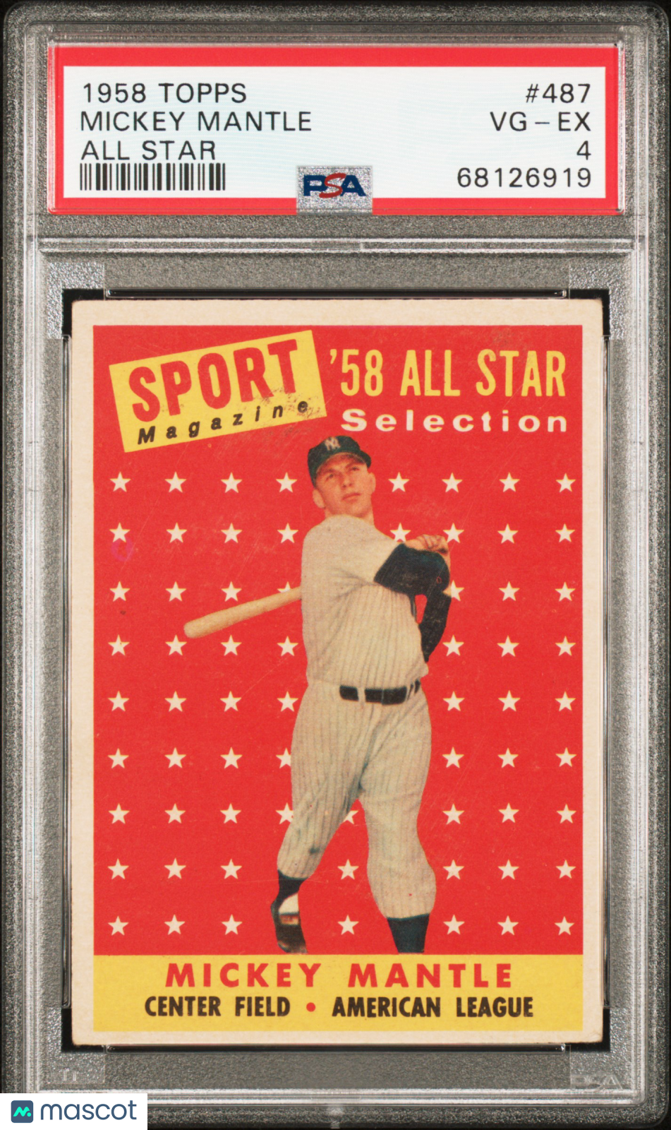 1958 Topps Mickey Mantle #487 All Star PSA 4