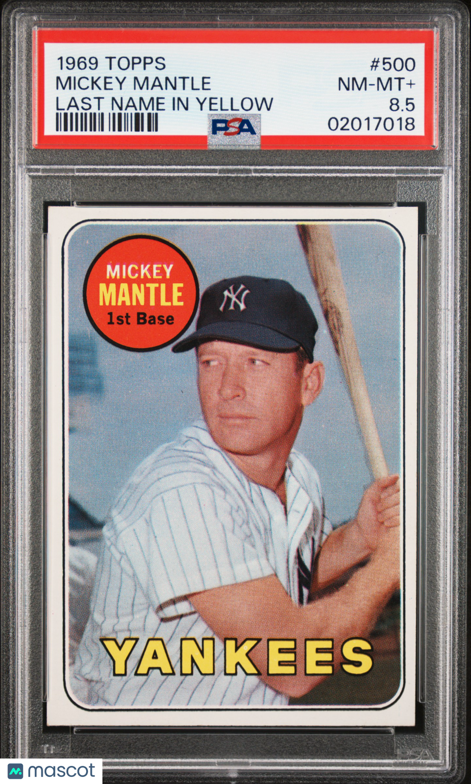 1969 Topps Mickey Mantle #500 Last Name In Yellow PSA 8.5