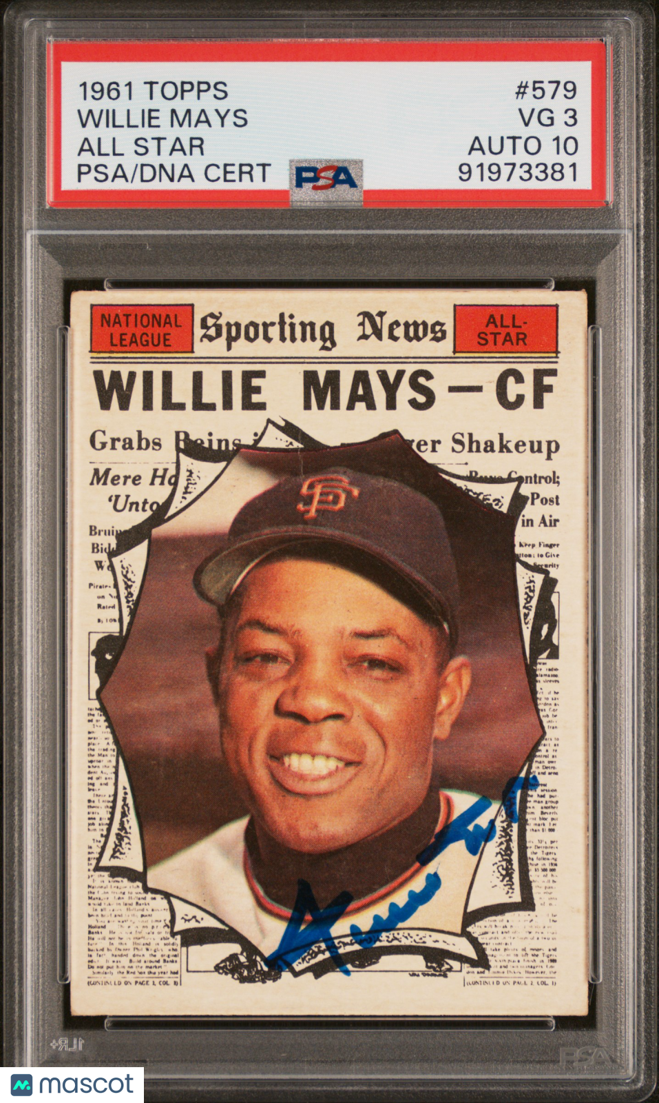 1961 Topps Willie Mays #579 All Star PSA 3 Auto 10