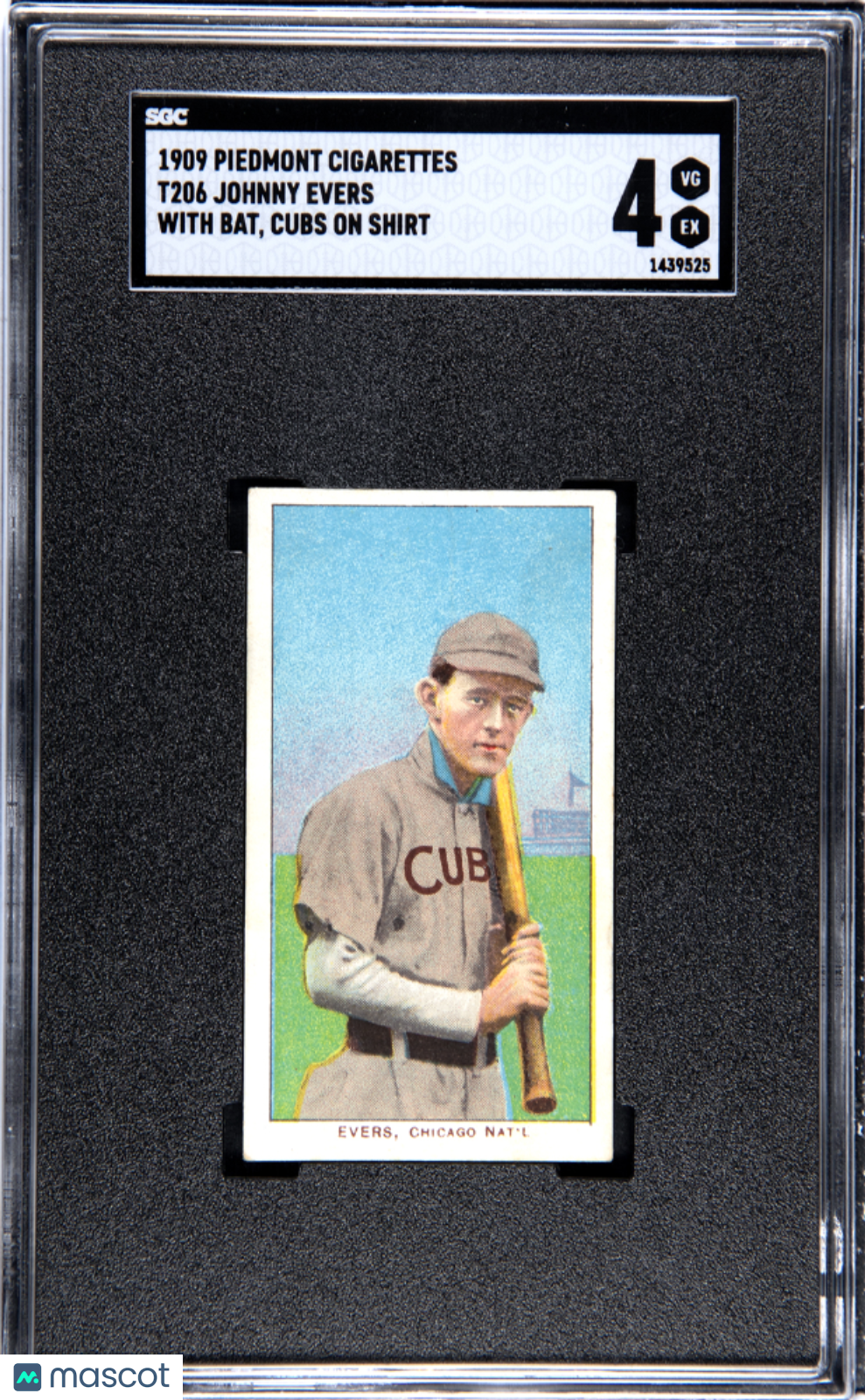 1909 Piedmont Cigarettes (T206) Johnny Evers With Bat, Cubs Shirt SGC 4